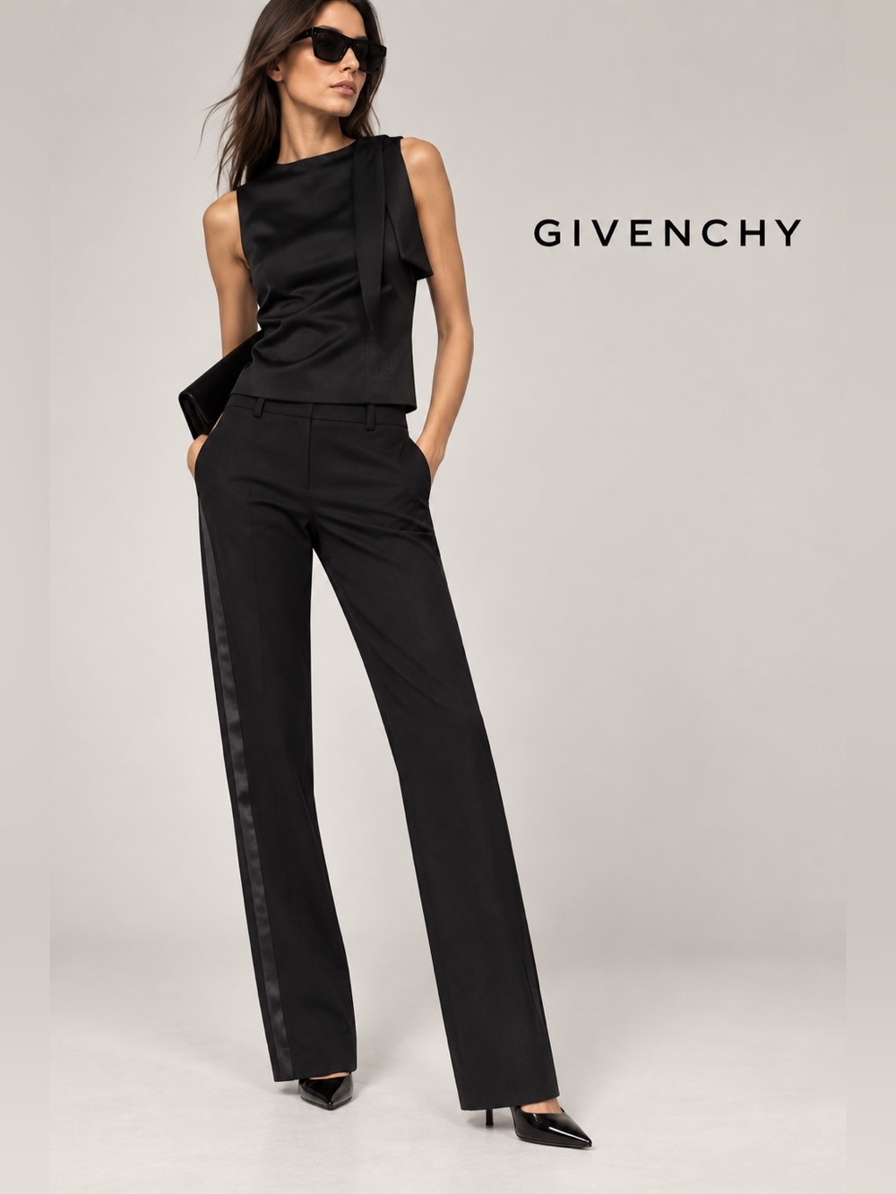 Givenchy Women’s Classic Straight-Leg Tuxedo Dress Pants Black FR 44 / US 12